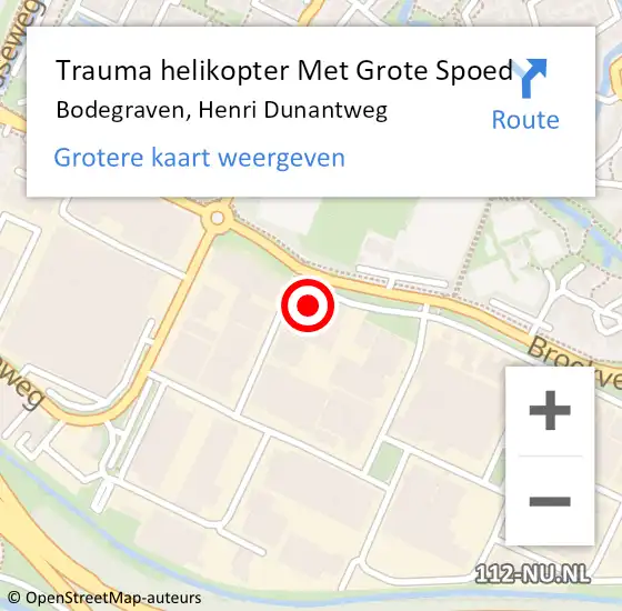 Locatie op kaart van de 112 melding: Trauma helikopter Met Grote Spoed Naar Bodegraven, Henri Dunantweg op 29 september 2022 09:24