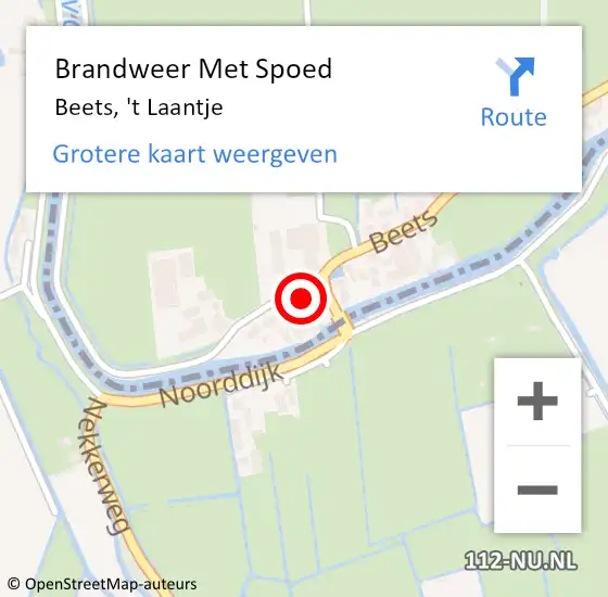 Locatie op kaart van de 112 melding: Brandweer Met Spoed Naar Beets, 't Laantje op 29 september 2022 09:35