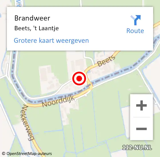 Locatie op kaart van de 112 melding: Brandweer Beets, 't Laantje op 29 september 2022 09:37