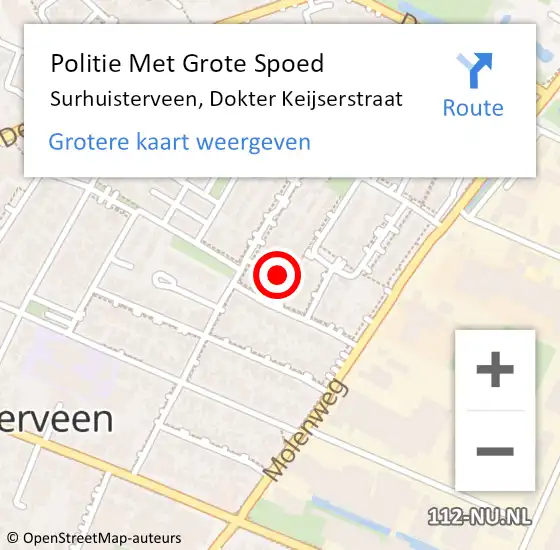 Locatie op kaart van de 112 melding: Politie Met Grote Spoed Naar Surhuisterveen, Dokter Keijserstraat op 29 september 2022 09:54