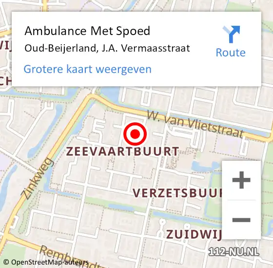 Locatie op kaart van de 112 melding: Ambulance Met Spoed Naar Oud-Beijerland, J.A. Vermaasstraat op 29 september 2022 10:26