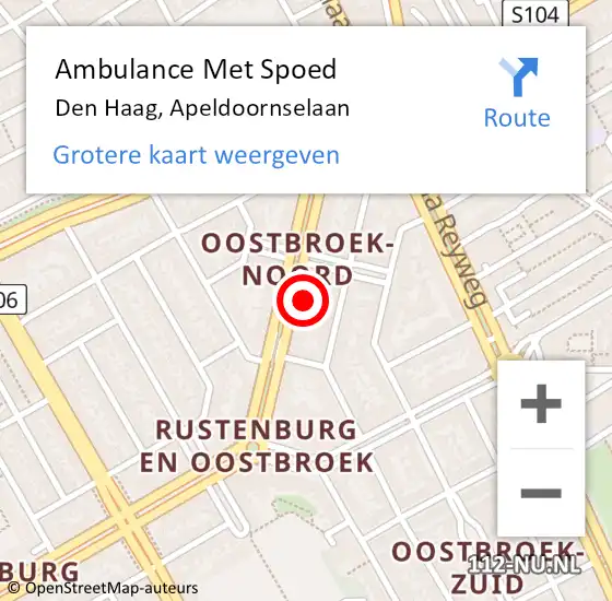 Locatie op kaart van de 112 melding: Ambulance Met Spoed Naar Den Haag, Apeldoornselaan op 29 september 2022 11:02