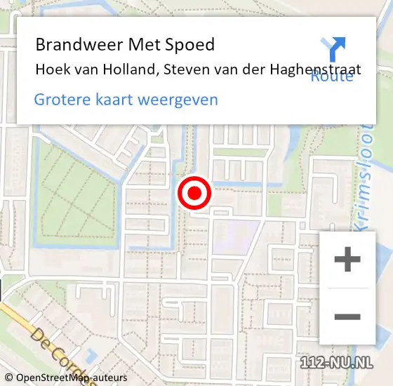 Locatie op kaart van de 112 melding: Brandweer Met Spoed Naar Hoek van Holland, Steven van der Haghenstraat op 29 september 2022 11:04