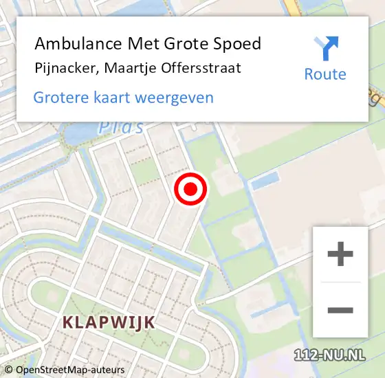 Locatie op kaart van de 112 melding: Ambulance Met Grote Spoed Naar Pijnacker, Maartje Offersstraat op 29 september 2022 11:14