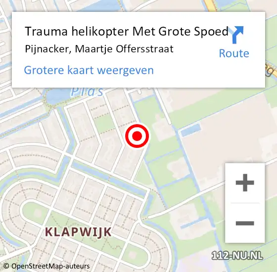 Locatie op kaart van de 112 melding: Trauma helikopter Met Grote Spoed Naar Pijnacker, Maartje Offersstraat op 29 september 2022 11:16