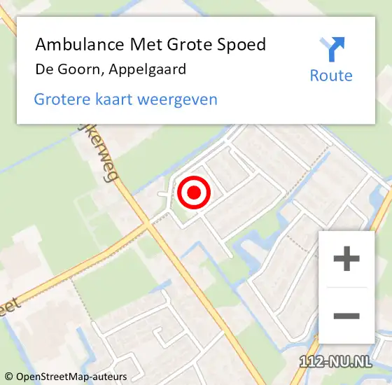 Locatie op kaart van de 112 melding: Ambulance Met Grote Spoed Naar De Goorn, Appelgaard op 29 september 2022 11:37