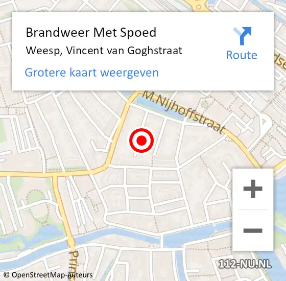 Locatie op kaart van de 112 melding: Brandweer Met Spoed Naar Weesp, Vincent van Goghstraat op 29 september 2022 11:39