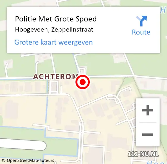 Locatie op kaart van de 112 melding: Politie Met Grote Spoed Naar Hoogeveen, Zeppelinstraat op 29 september 2022 12:00