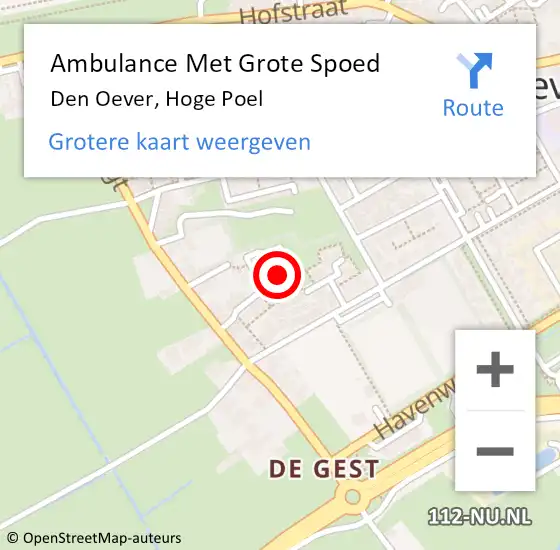 Locatie op kaart van de 112 melding: Ambulance Met Grote Spoed Naar Den Oever, Hoge Poel op 29 september 2022 12:11