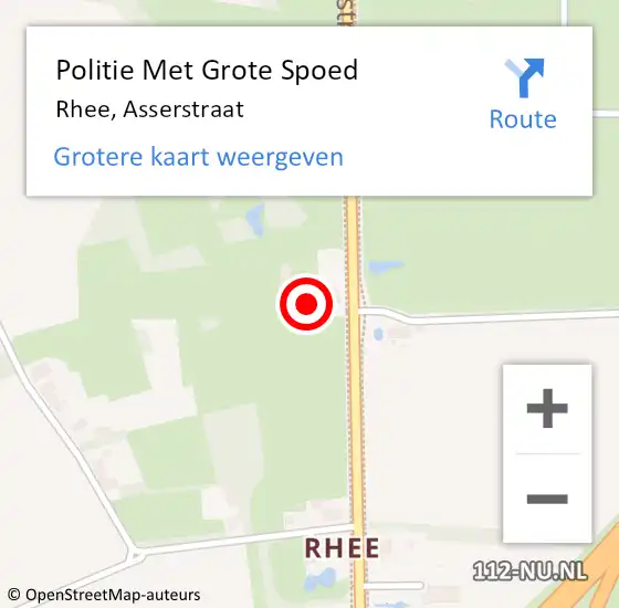 Locatie op kaart van de 112 melding: Politie Met Grote Spoed Naar Rhee, Asserstraat op 29 september 2022 12:24