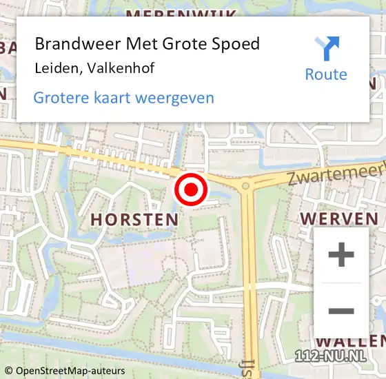 Locatie op kaart van de 112 melding: Brandweer Met Grote Spoed Naar Leiden, Valkenhof op 29 september 2022 12:25