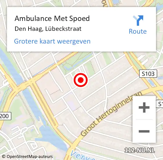 Locatie op kaart van de 112 melding: Ambulance Met Spoed Naar Den Haag, Lübeckstraat op 29 september 2022 12:35