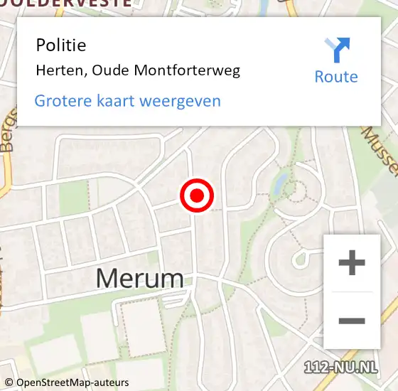 Locatie op kaart van de 112 melding: Politie Herten, Oude Montforterweg op 29 september 2022 12:39