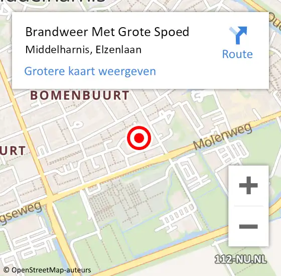 Locatie op kaart van de 112 melding: Brandweer Met Grote Spoed Naar Middelharnis, Elzenlaan op 29 september 2022 12:40