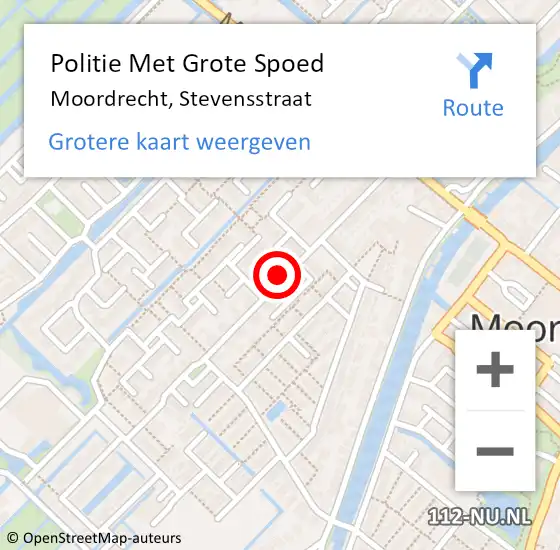 Locatie op kaart van de 112 melding: Politie Met Grote Spoed Naar Moordrecht, Stevensstraat op 29 september 2022 12:41