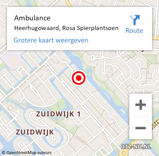Locatie op kaart van de 112 melding: Ambulance Heerhugowaard, Rosa Spierplantsoen op 29 september 2022 13:13