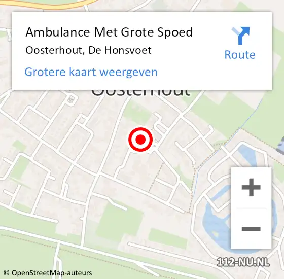 Locatie op kaart van de 112 melding: Ambulance Met Grote Spoed Naar Oosterhout, De Honsvoet op 29 september 2022 13:21