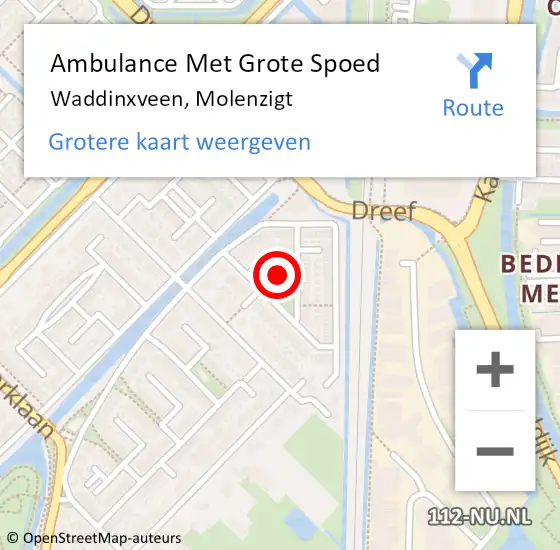 Locatie op kaart van de 112 melding: Ambulance Met Grote Spoed Naar Waddinxveen, Molenzigt op 29 september 2022 13:32