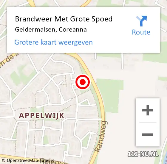 Locatie op kaart van de 112 melding: Brandweer Met Grote Spoed Naar Geldermalsen, Coreanna op 29 september 2022 14:08