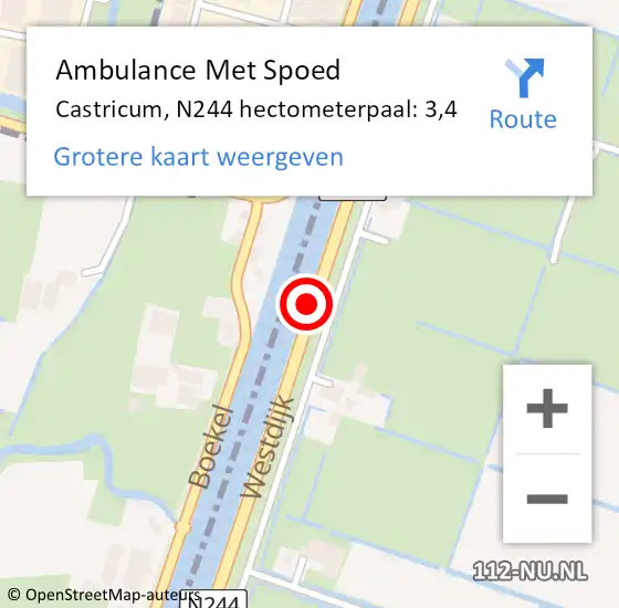 Locatie op kaart van de 112 melding: Ambulance Met Spoed Naar Castricum, N244 hectometerpaal: 3,4 op 29 september 2022 14:36
