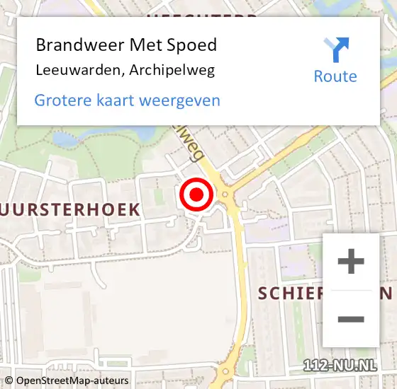 Locatie op kaart van de 112 melding: Brandweer Met Spoed Naar Leeuwarden, Archipelweg op 29 september 2022 14:47