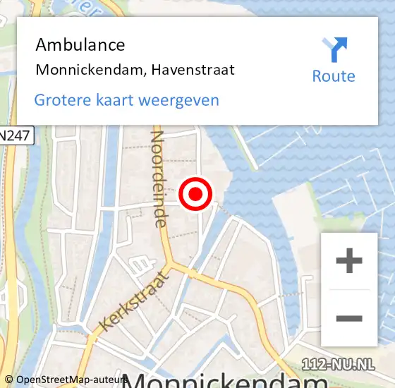 Locatie op kaart van de 112 melding: Ambulance Monnickendam, Havenstraat op 29 september 2022 14:53