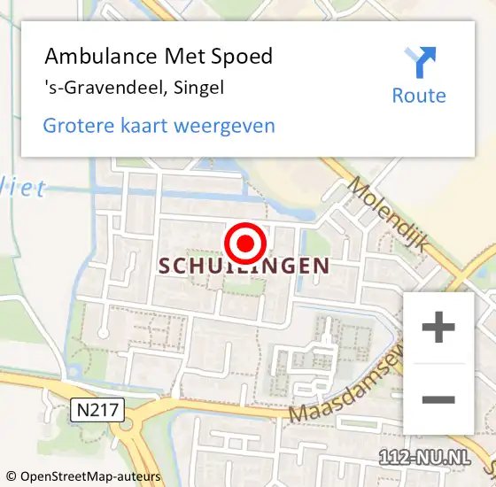 Locatie op kaart van de 112 melding: Ambulance Met Spoed Naar 's-Gravendeel, Singel op 29 september 2022 14:54