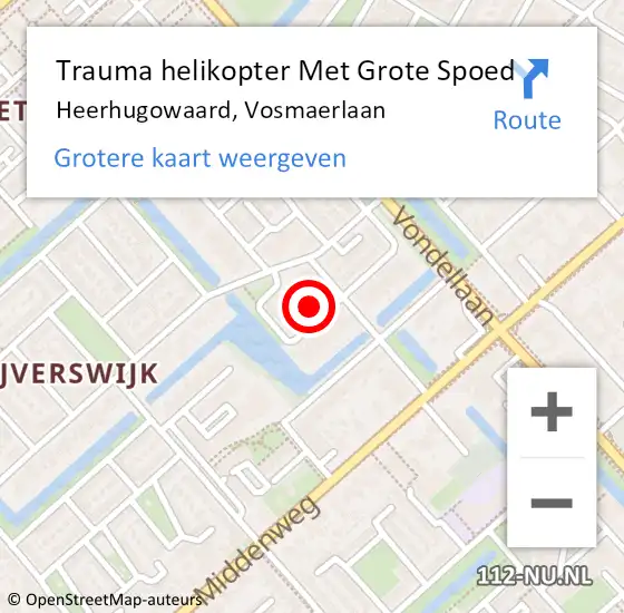 Locatie op kaart van de 112 melding: Trauma helikopter Met Grote Spoed Naar Heerhugowaard, Vosmaerlaan op 29 september 2022 14:57