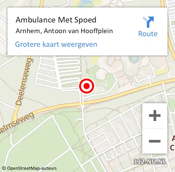 Locatie op kaart van de 112 melding: Ambulance Met Spoed Naar Arnhem, Antoon van Hooffplein op 29 september 2022 15:03