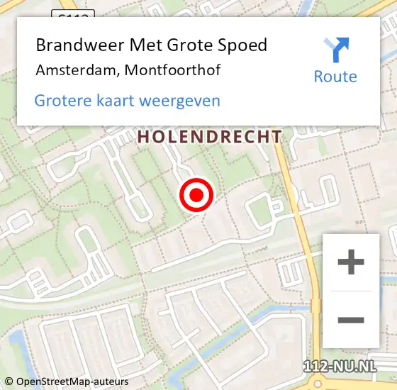 Locatie op kaart van de 112 melding: Brandweer Met Grote Spoed Naar Amsterdam-Zuidoost, Montfoorthof op 29 september 2022 15:08