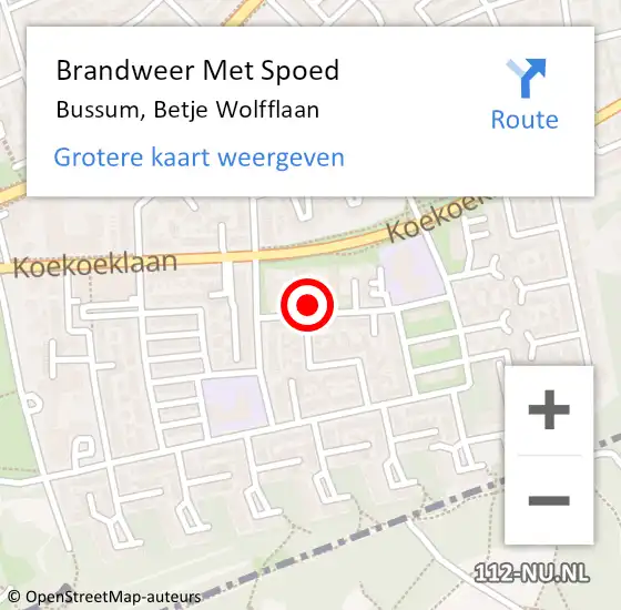 Locatie op kaart van de 112 melding: Brandweer Met Spoed Naar Bussum, Betje Wolfflaan op 29 september 2022 15:12