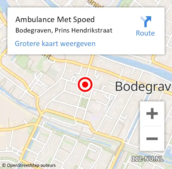 Locatie op kaart van de 112 melding: Ambulance Met Spoed Naar Bodegraven, Prins Hendrikstraat op 29 september 2022 15:27