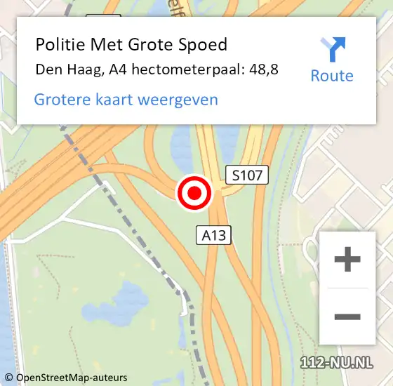 Locatie op kaart van de 112 melding: Politie Met Grote Spoed Naar Den Haag, A4 hectometerpaal: 48,8 op 29 september 2022 15:27