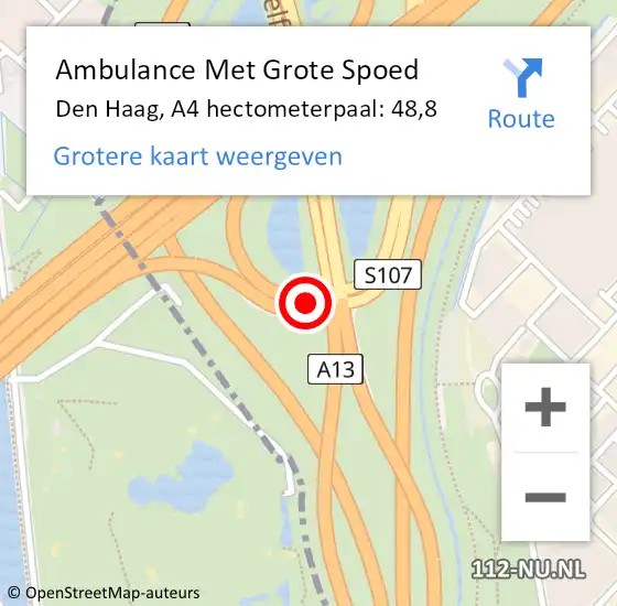 Locatie op kaart van de 112 melding: Ambulance Met Grote Spoed Naar Den Haag, A4 hectometerpaal: 48,8 op 29 september 2022 15:28