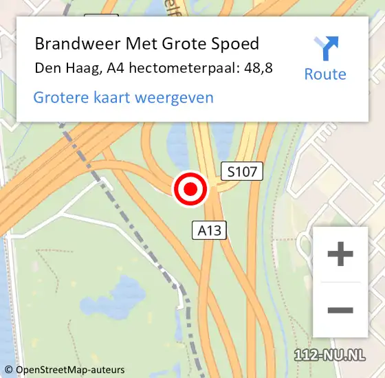 Locatie op kaart van de 112 melding: Brandweer Met Grote Spoed Naar Den Haag, A4 hectometerpaal: 48,8 op 29 september 2022 15:28