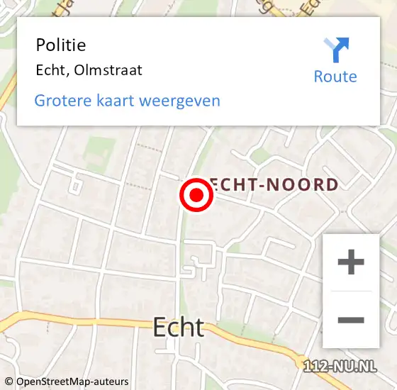 Locatie op kaart van de 112 melding: Politie Echt, Olmstraat op 29 september 2022 15:33