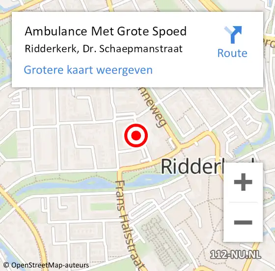 Locatie op kaart van de 112 melding: Ambulance Met Grote Spoed Naar Ridderkerk, Dr. Schaepmanstraat op 29 september 2022 15:36