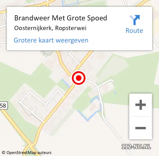 Locatie op kaart van de 112 melding: Brandweer Met Grote Spoed Naar Oosternijkerk, Ropsterwei op 29 september 2022 15:44