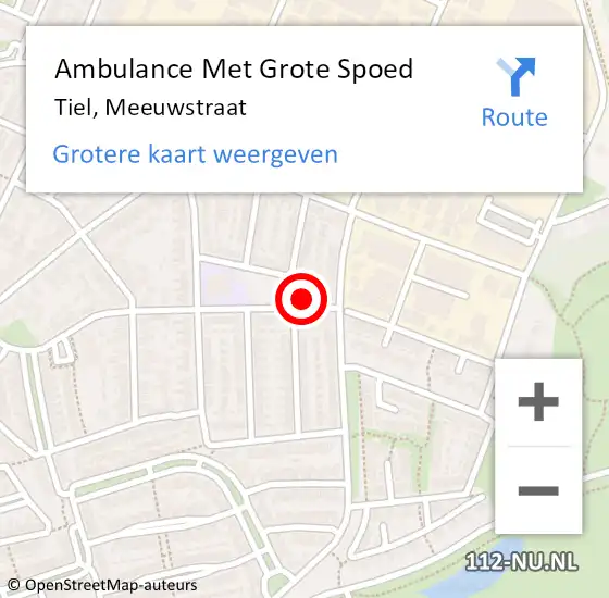 Locatie op kaart van de 112 melding: Ambulance Met Grote Spoed Naar Tiel, Meeuwstraat op 29 september 2022 15:55