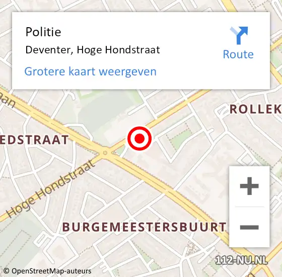 Locatie op kaart van de 112 melding: Politie Deventer, Hoge Hondstraat op 29 september 2022 16:05