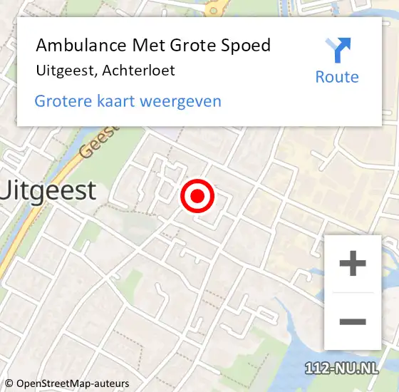 Locatie op kaart van de 112 melding: Ambulance Met Grote Spoed Naar Uitgeest, Achterloet op 29 september 2022 16:29