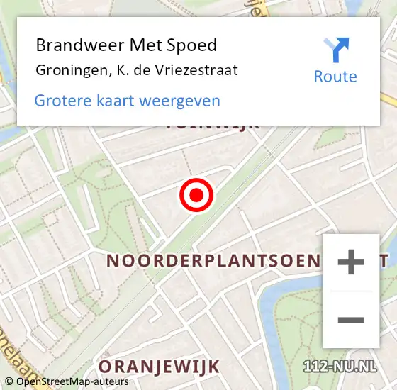 Locatie op kaart van de 112 melding: Brandweer Met Spoed Naar Groningen, K. de Vriezestraat op 29 september 2022 16:30