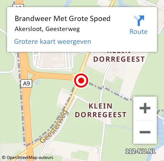 Locatie op kaart van de 112 melding: Brandweer Met Grote Spoed Naar Akersloot, Geesterweg op 29 september 2022 16:36