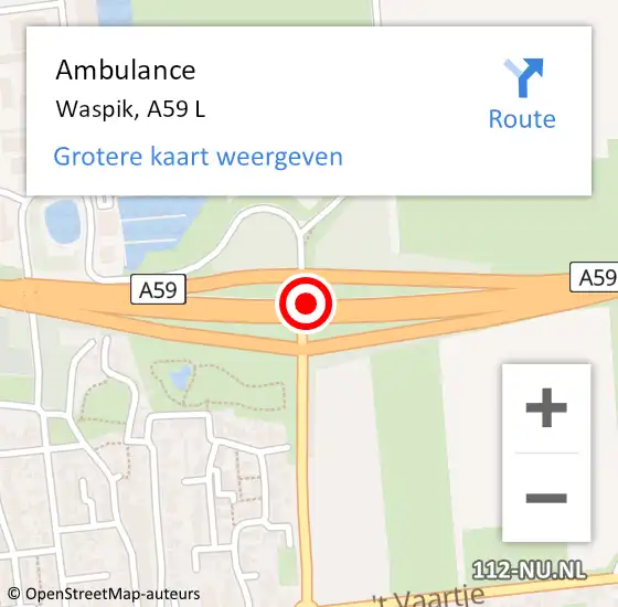 Locatie op kaart van de 112 melding: Ambulance Waspik, A59 L op 30 juli 2014 20:51