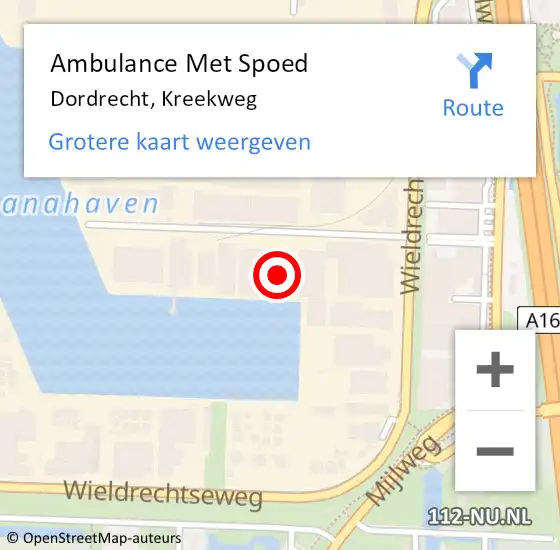 Locatie op kaart van de 112 melding: Ambulance Met Spoed Naar Dordrecht, Kreekweg op 29 september 2022 17:01