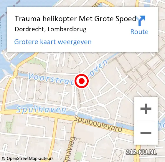 Locatie op kaart van de 112 melding: Trauma helikopter Met Grote Spoed Naar Dordrecht, Lombardbrug op 29 september 2022 17:11