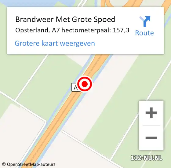 Locatie op kaart van de 112 melding: Brandweer Met Grote Spoed Naar Opsterland, A7 hectometerpaal: 157,3 op 29 september 2022 17:29