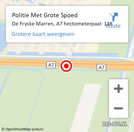 Locatie op kaart van de 112 melding: Politie Met Grote Spoed Naar De Fryske Marren, A7 hectometerpaal: 138 op 29 september 2022 17:31