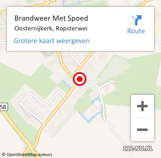 Locatie op kaart van de 112 melding: Brandweer Met Spoed Naar Oosternijkerk, Ropsterwei op 29 september 2022 17:40