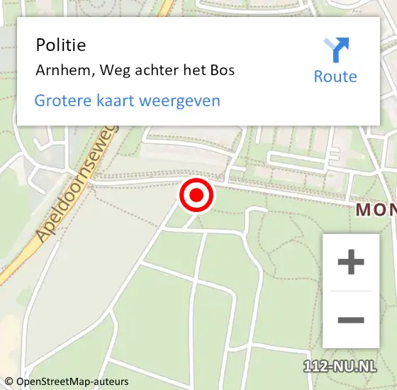 Locatie op kaart van de 112 melding: Politie Arnhem, Weg achter het Bos op 29 september 2022 17:58